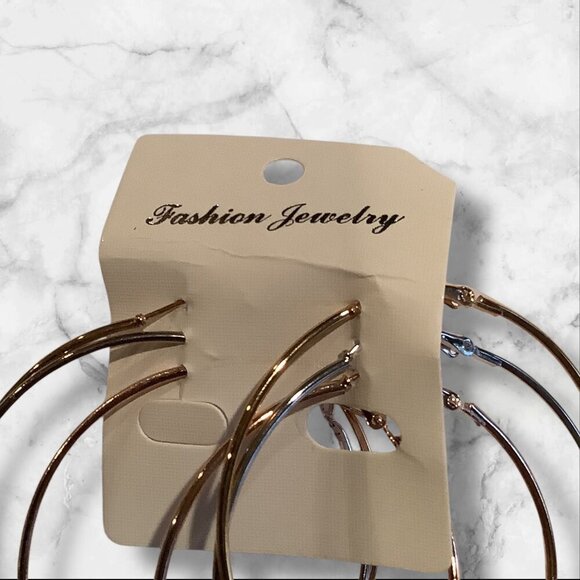 Set Of 6 Fashion Jewelry Gold & Silver Tone Hoop Earrings for Women - Picture 4 of 10